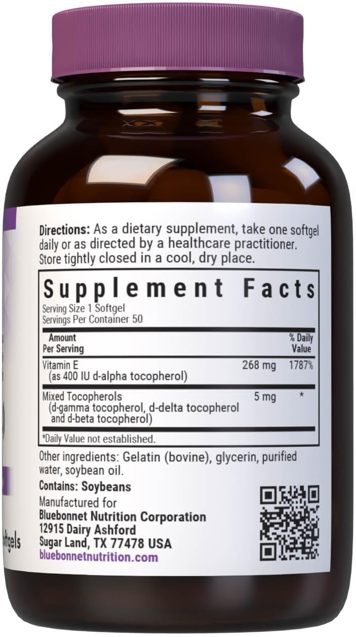 Bluebonnet Nutrition Vitamin E 400 IU (268 mg) Mixed Tocopherols Softgels - görsel 2