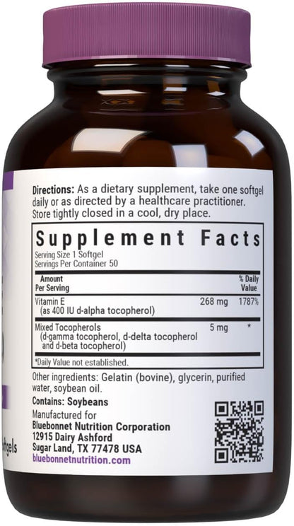 Bluebonnet Nutrition Vitamin E 400 IU (268 mg) Mixed Tocopherols Softgels