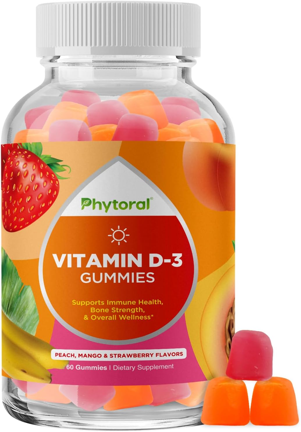 Phytoral Chewable Vitamin D3 Gummies for Adults - 2000 IU - Immune & Bone Health - 60 Count - görsel 1