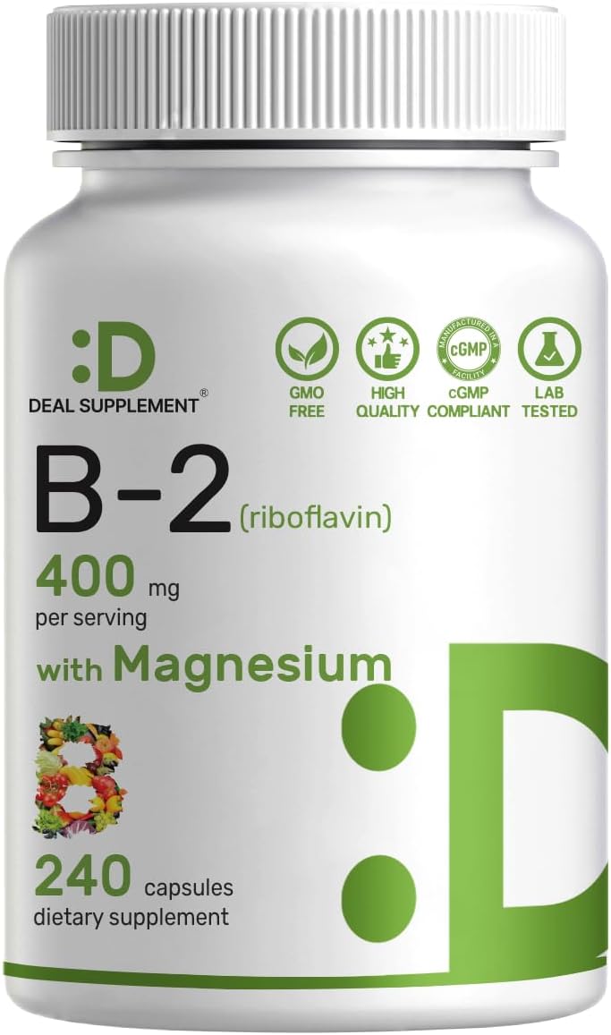 DEAL SUPPLEMENT Vitamin B2 (Riboflavin) 400mg + Magnesium Glycinate 400mg, 240 Capsules - görsel 1