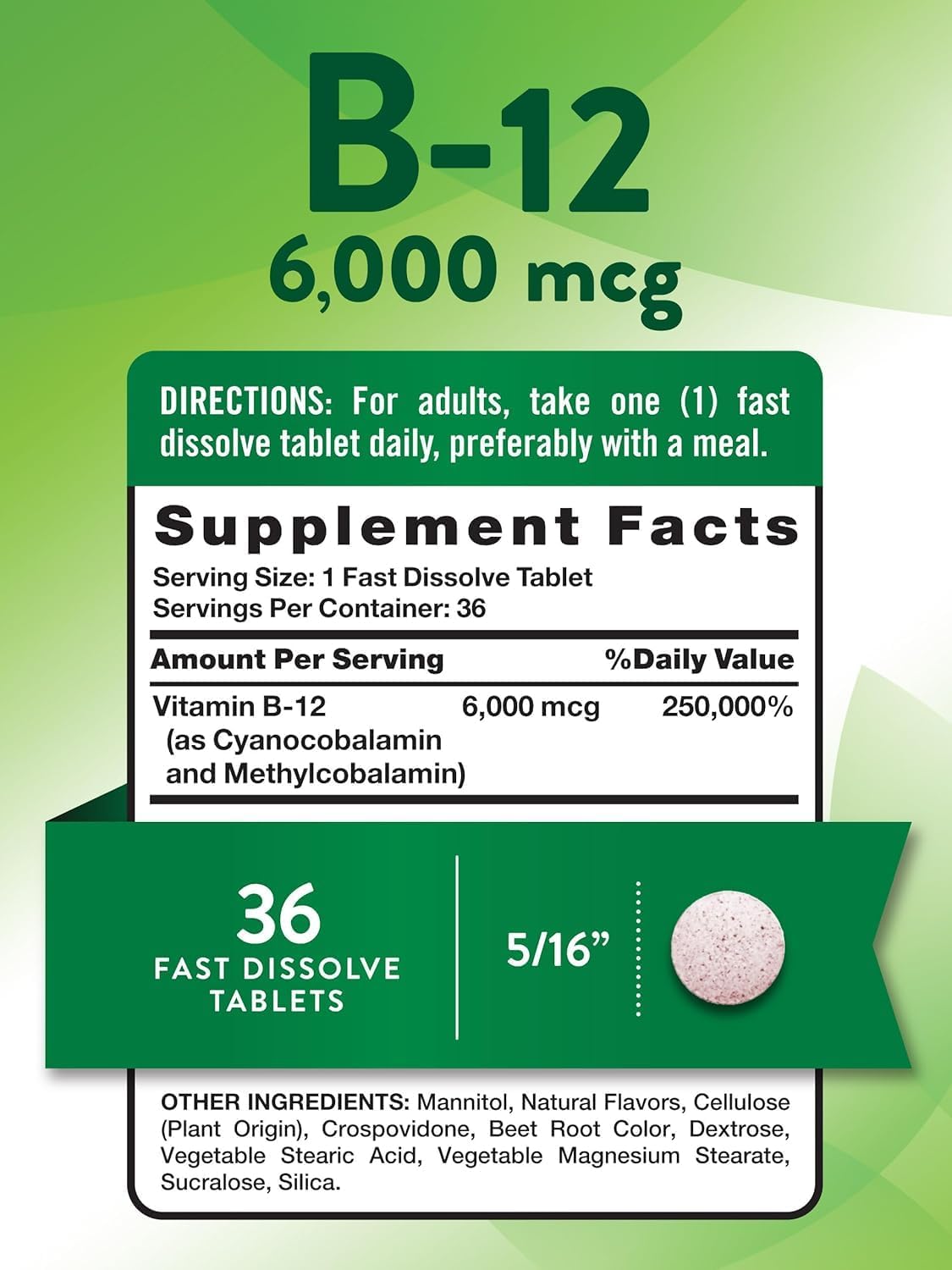 Nature's Truth Vitamin B-12 6000 mcg, Fast Dissolve Tablets, Natural Berry Flavour - görsel 2