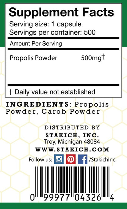 Stakich Propolis Capsules – 500 mg, 500 Count