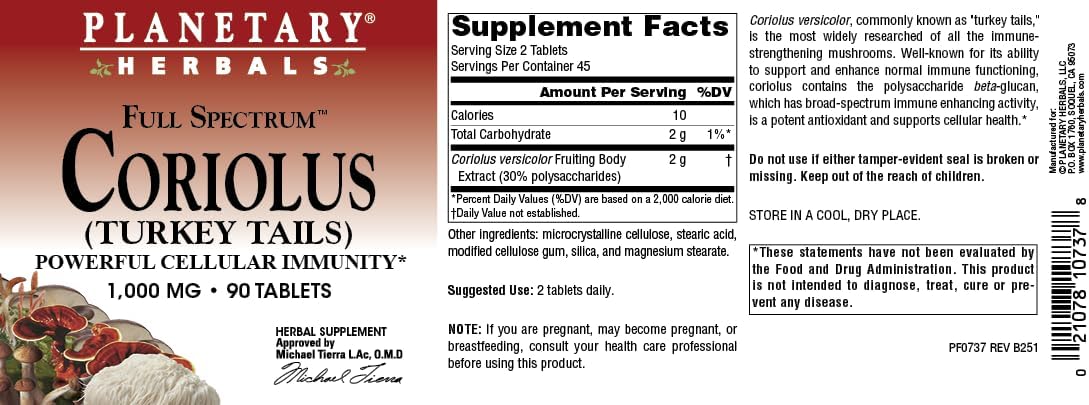 Planetary Herbals Coriolus Full Spectrum 1000mg - 90 Tablets - görsel 5