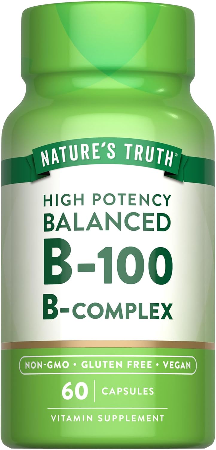 Nature's Truth Vitamin B Complex, High Potency B-100, 60 Vegan Capsules - görsel 1