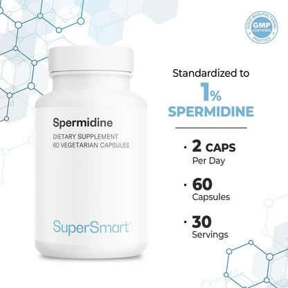 Supersmart – Spermidine 3 mg per Day – Rice Starch Extract Supplement | Non-GMO & Gluten-free – 60 Vegetarian Capsules