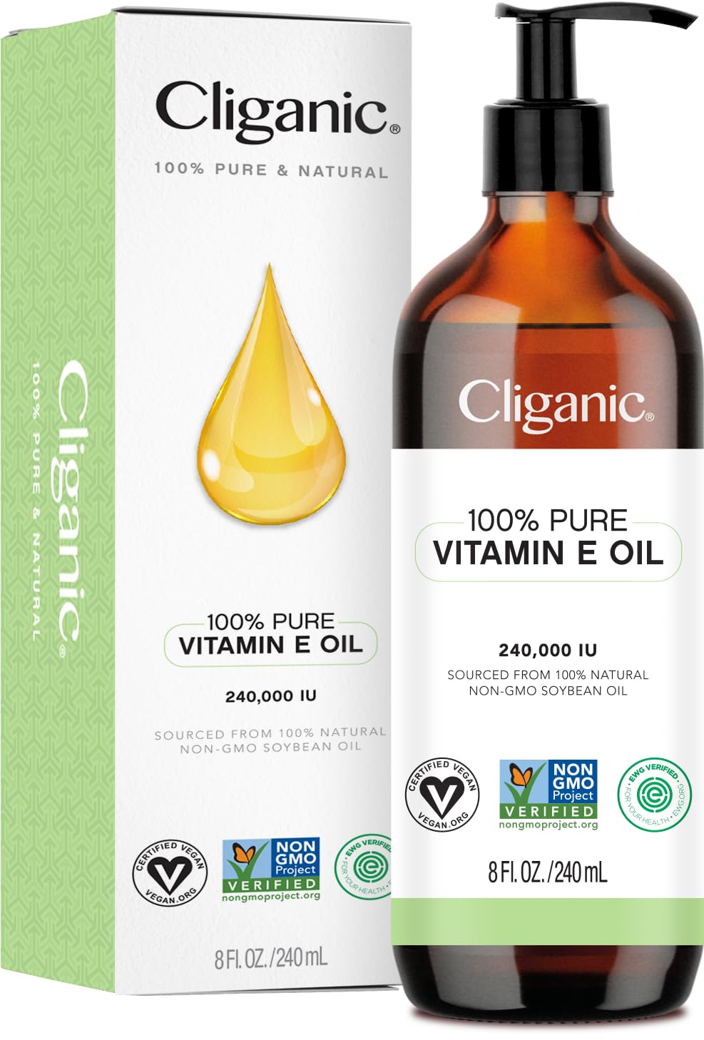 Cliganic Pure Vitamin E Oil for Skin, Scars, Hair & Face - 240,000 IU (240 ml) - görsel 1