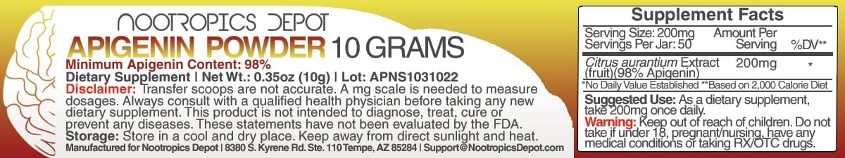 Apigenin Powder | 10 Grammes | 50 Servings | >98% Purity | Nootropics Depot - görsel 2