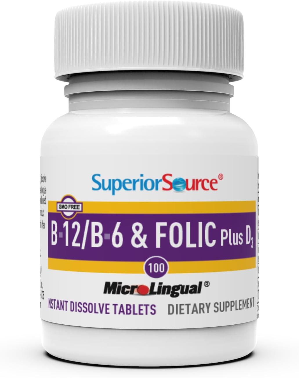 Superior Source No Shot Vitamin B-12 Cyanocobalamin 1000 mcg with B-6, Folic Acid & Vitamin D-3 - 100 Sublingual Tablets - görsel 4