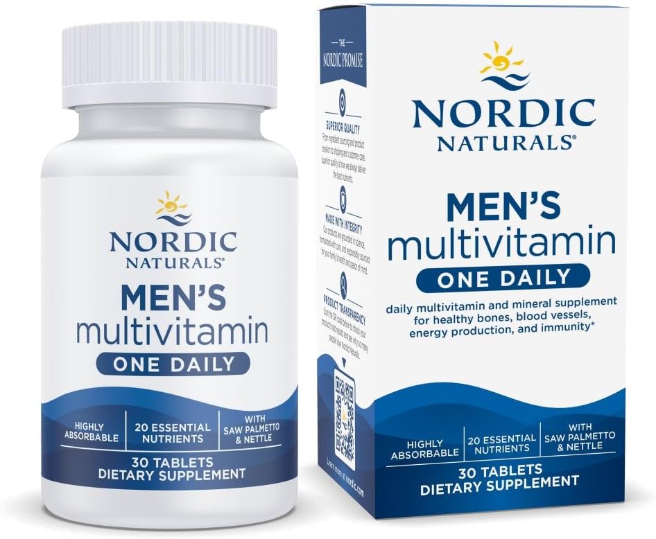 Nordic Naturals Men’s Multivitamin One Daily - Bone, Energy, & Blood-Vessel Support - 20 Essential Nutrients - 30 Tablets - görsel 1