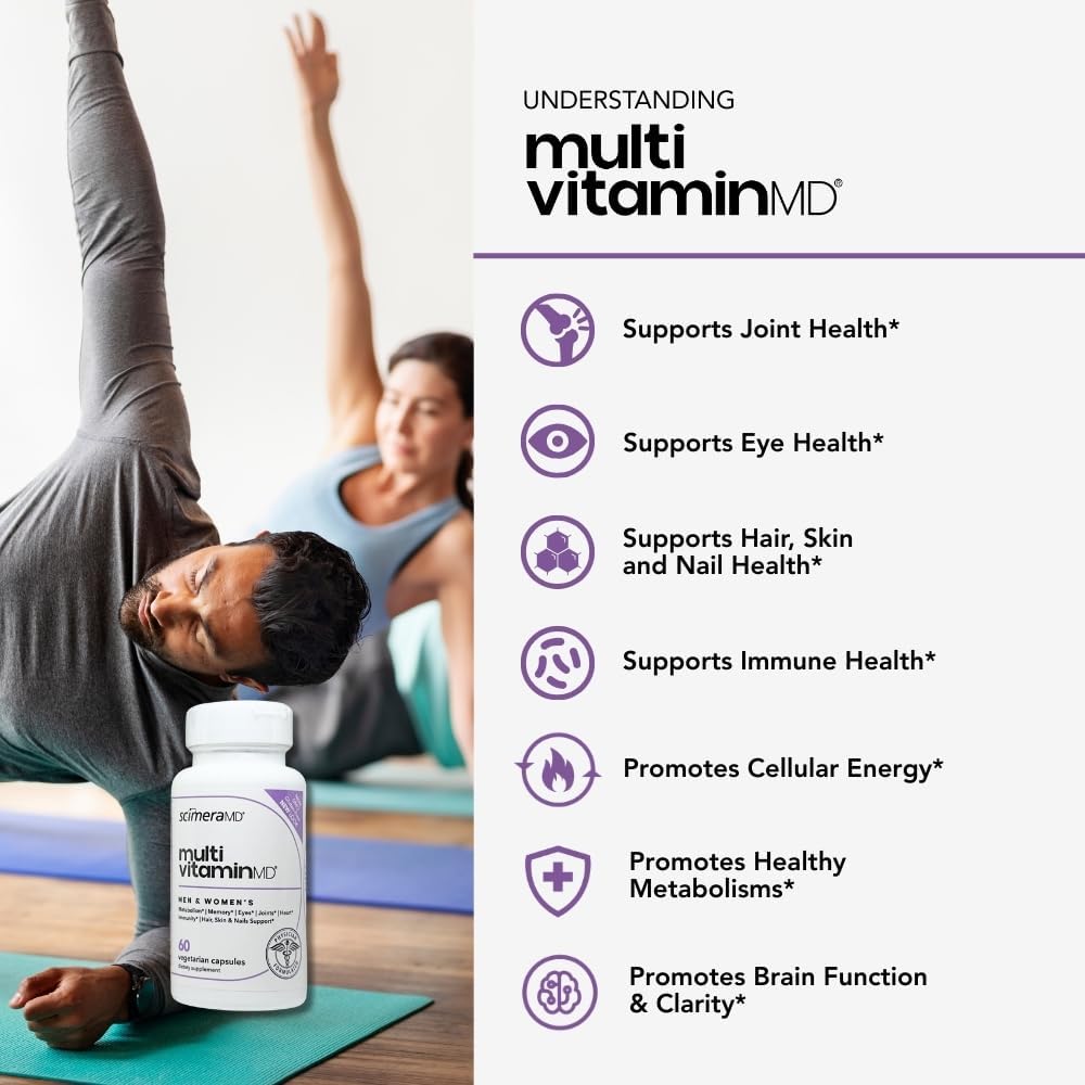 ScimeraMD® MultivitaminMD Full-Spectrum Multivitamin Food Supplement with Minerals, Antioxidants & Superfoods for Metabolism, Joint, Hair, Skin & Nail Support, 60 Capsules - görsel 3