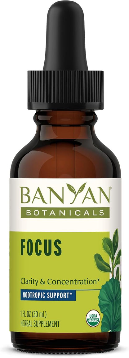 Banyan Botanicals Focus Liquid Extract – Organic Gotu Kola & Brahmi – 30 ml