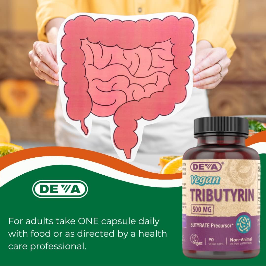 DEVA Vegan Tributyrin Supplement - Butyrate Precursor, Gut Barrier Support, 500 mg, 90 Vegan Capsules - görsel 4