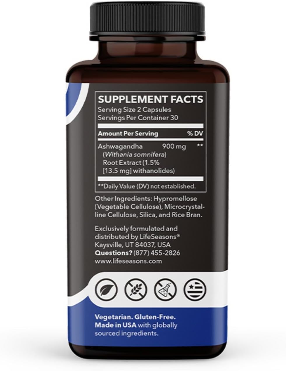 LifeSeasons Essentials Ashwagandha - Stress & Sleep Support Supplement - 900mg per 2 Capsules - 60 Capsules - görsel 4