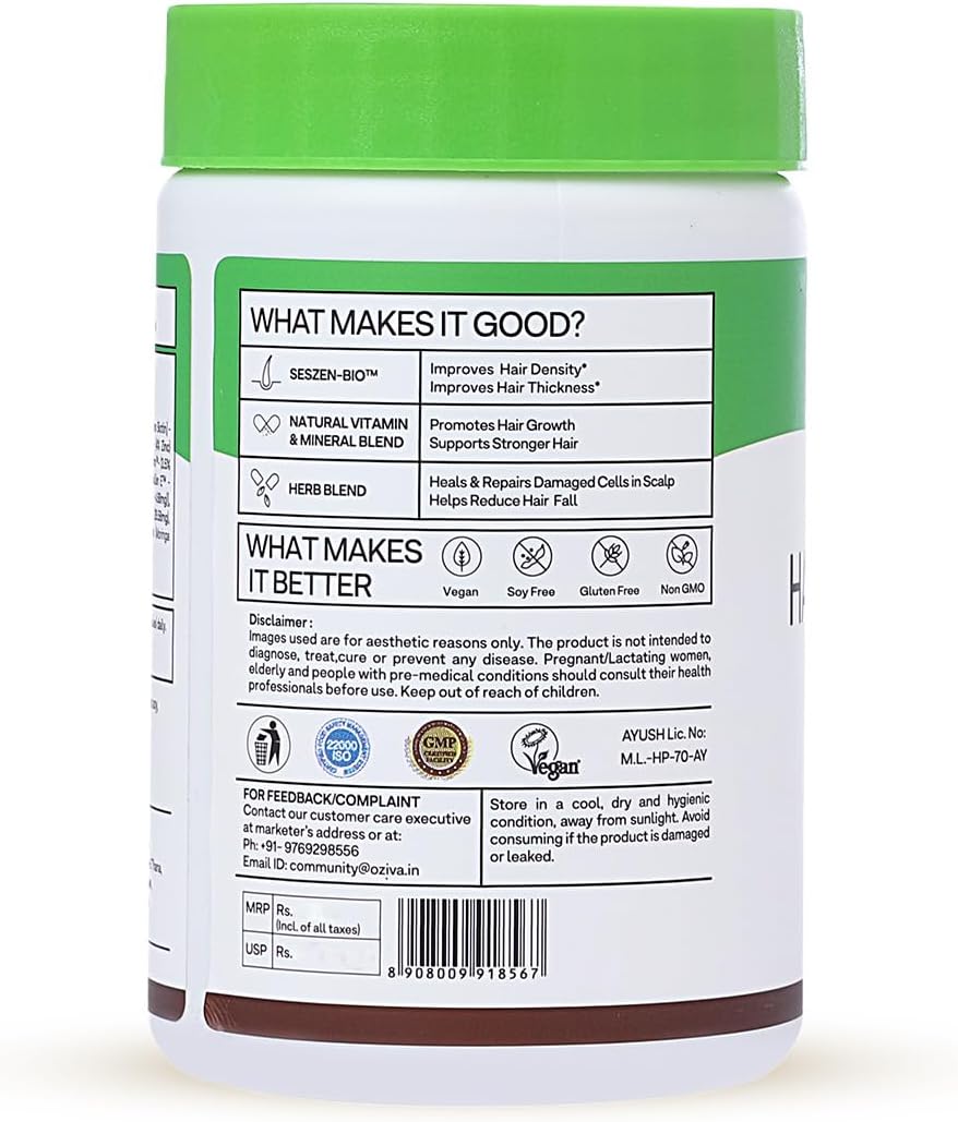OZIVA Plant Based Hair Vitamins - with Omega-3, Biotin & Vitamin E - Certified Clean & Vegan - 60 Capsules - görsel 8