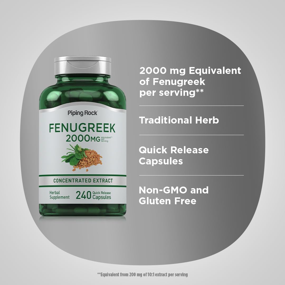 Piping Rock Fenugreek Capsules | 240 Capsules | Concentrated Seed Extract | Non-GMO, Gluten-free - görsel 4