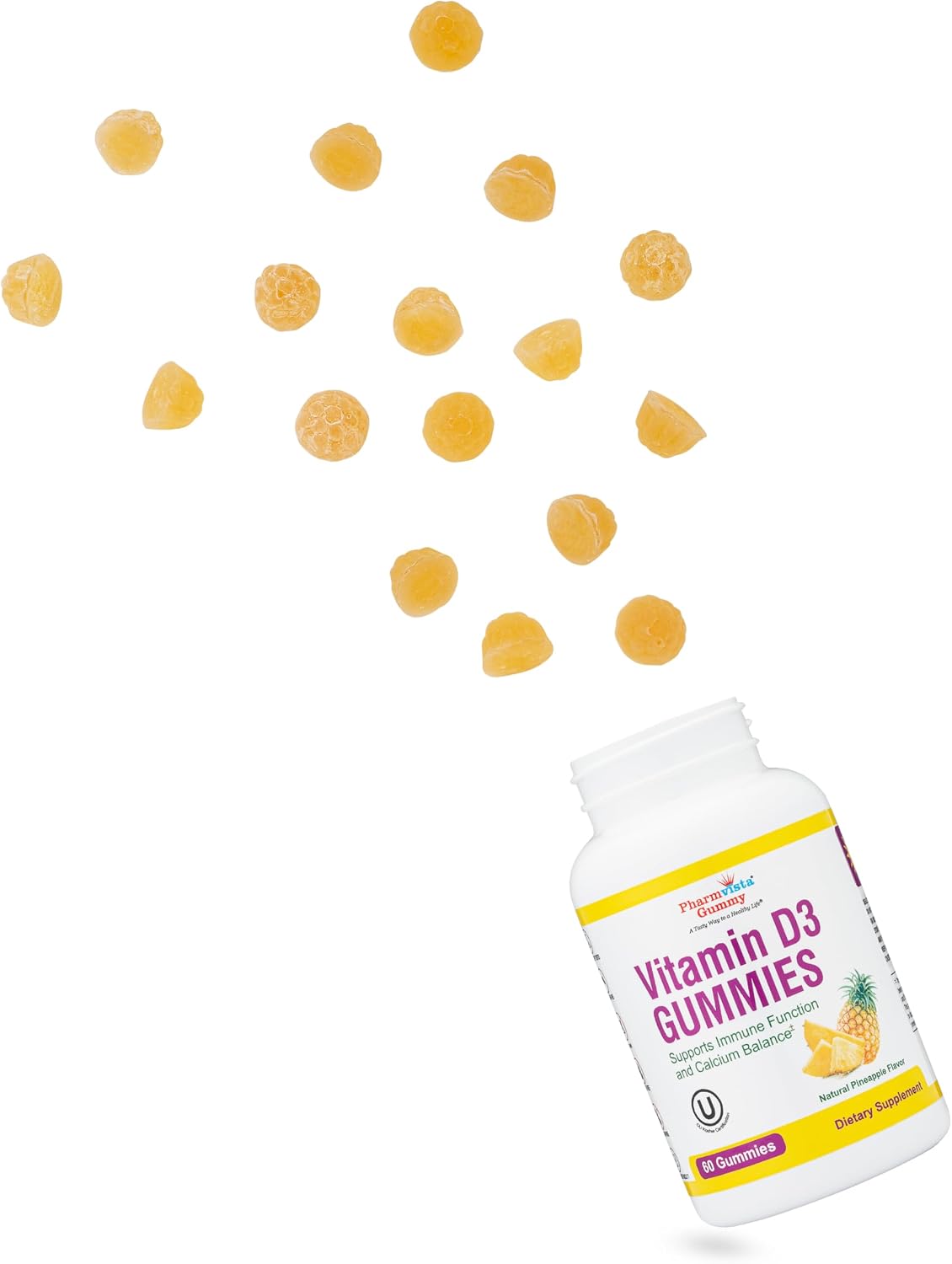 Vitamin D3 Gummies - Tasty, Gluten-free, Non-GM Gummy Vitamin - 60 Count (Pineapple Flavour) - görsel 3