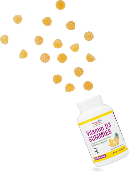 Vitamin D3 Gummies - Tasty, Gluten-free, Non-GM Gummy Vitamin - 60 Count (Pineapple Flavour)