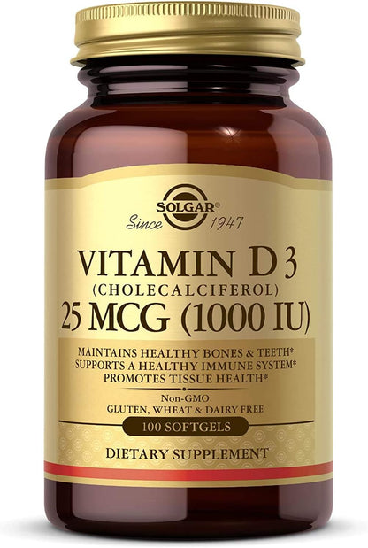 Solgar Vitamin D3 1000 IU Softgels - 100 Softgels