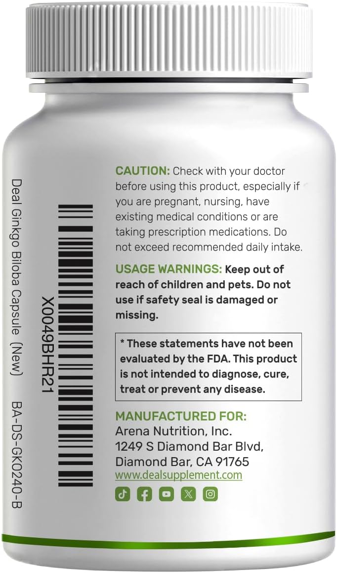 DEAL SUPPLEMENT Ginkgo Biloba 500mg, 240 Capsules - Extra Strength Brain Support Supplement - görsel 2