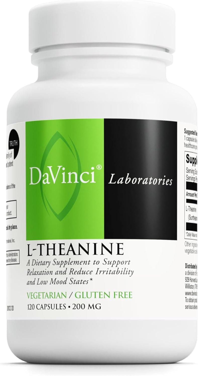 DAVINCI Labs L-Theanine – 200 mg, 120 Vegetarian Capsules – Food Supplement for Focus and Relaxation - görsel 1
