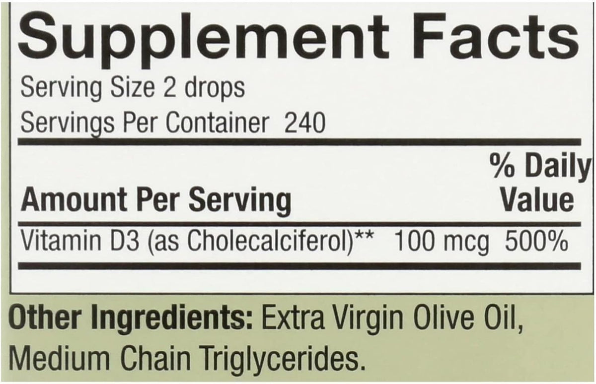 Nature's Answer Vitamin D-3 Drops | Blended with Extra Virgin Gold Olive Oil | Rapidly Absorbed | No Fillers, Soy, Yeast, Sugar, Milk or Preservatives (0.5 oz) - görsel 2