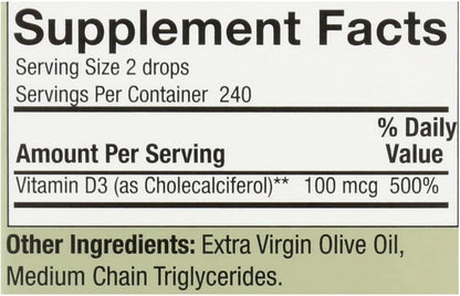 Nature's Answer Vitamin D-3 Drops | Blended with Extra Virgin Gold Olive Oil | Rapidly Absorbed | No Fillers, Soy, Yeast, Sugar, Milk or Preservatives (0.5 oz)