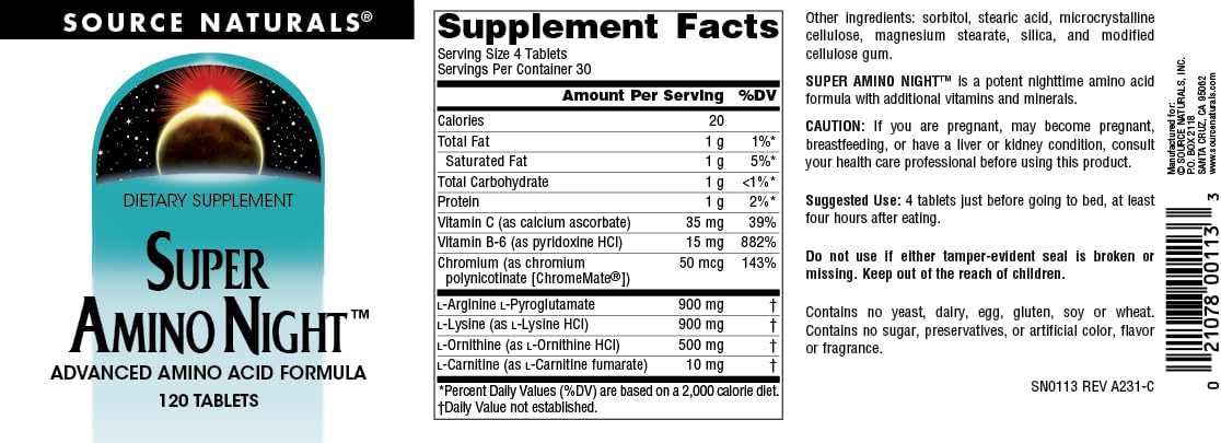 Source Naturals Super Amino Night - Advanced Amino Acid Formula - 120 Tablets - görsel 4