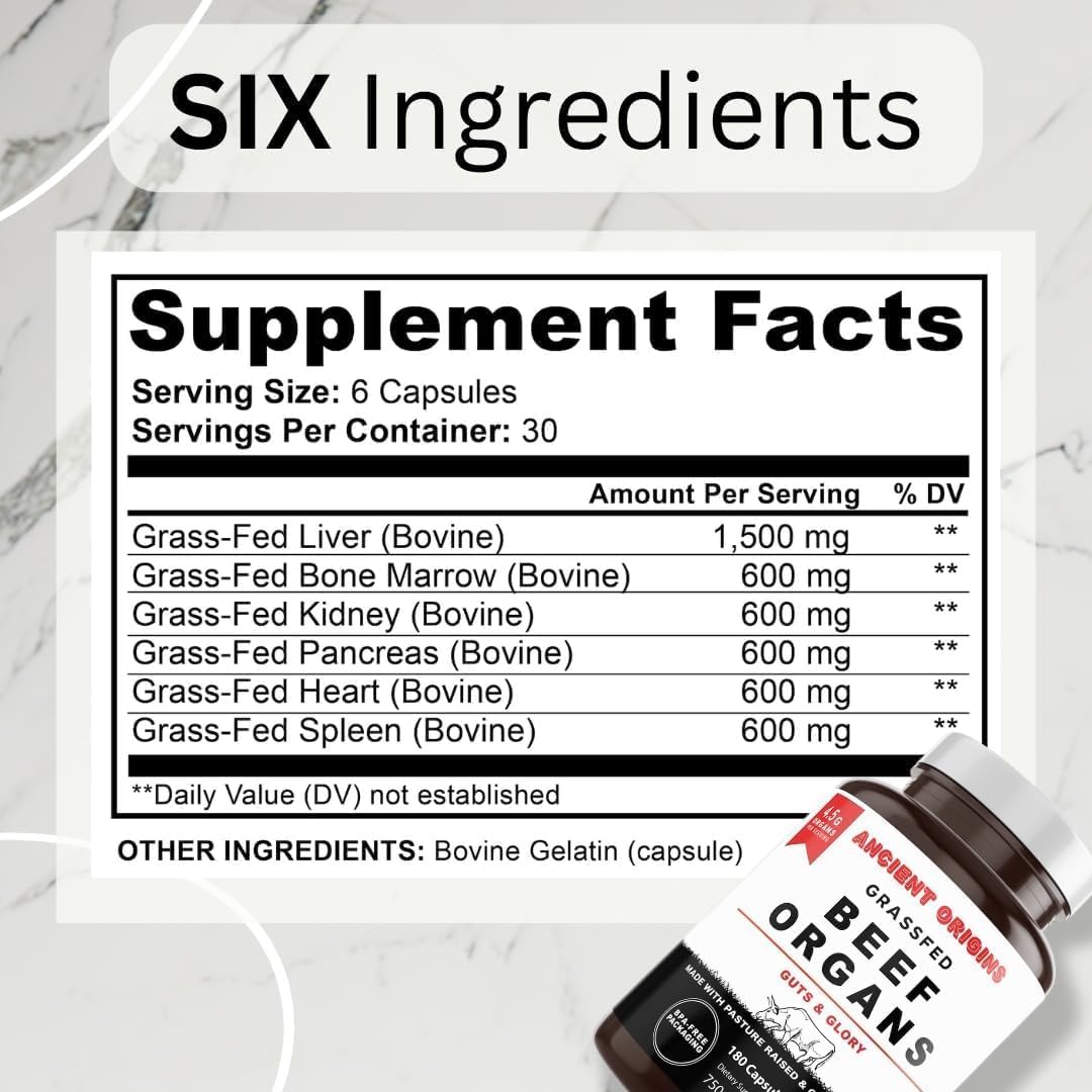 Ancient Origins Grass-fed Beef Organs Supplement (4500 mg, 180 Capsules) - görsel 3