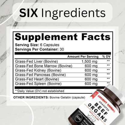 Ancient Origins Grass-fed Beef Organs Supplement (4500 mg, 180 Capsules)