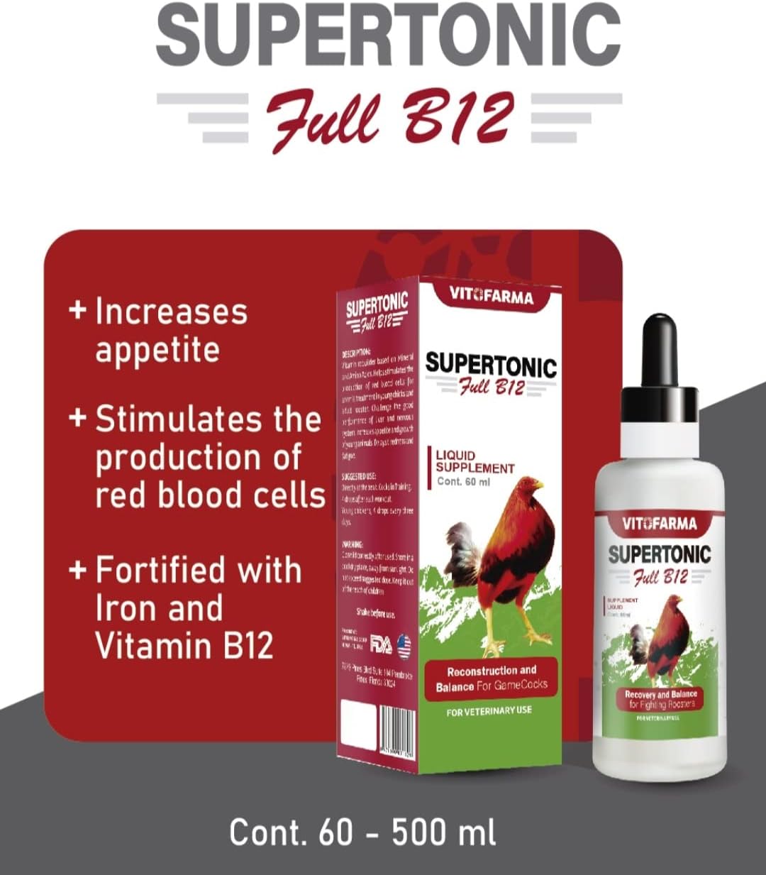 VITOFARMA Supertonic Full B12 for Rooster - Multivitamin Boosters for Roosters, Vitamin Recovery Liquid 60ml - görsel 4