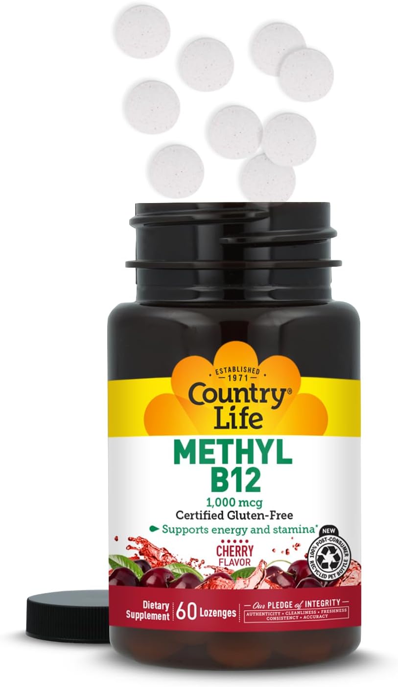 Country Life Methyl B12 1000mcg Lozenges with Vitamin B6 – 60 Lozenges, Vegan, Gluten-Free - görsel 8