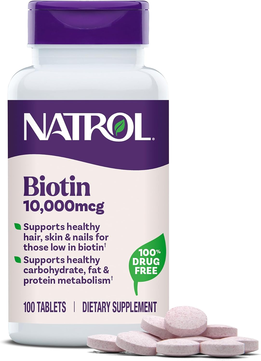 Natrol Biotin 10000mcg for Healthy Hair, Skin and Nails, 200 Tablets - görsel 9