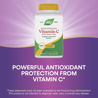 Nature's Way Vitamin C with Rose Hips Extra Strength, 1000 mg, 250 Capsules
