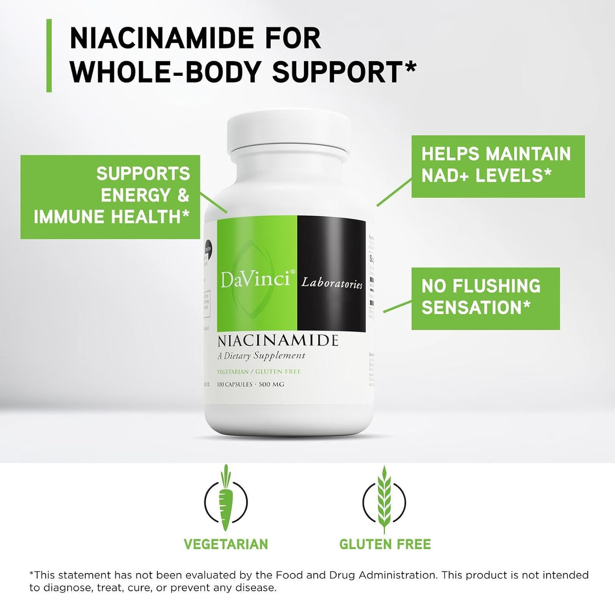 Davinci Labs Niacinamide 500 mg – Vitamin B3 Food Supplement, 100 Vegetarian Capsules - görsel 3