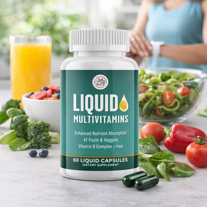 Grab The Gold Liquid Women's Multivitamin Capsules with Iron, 42 Fruit & Vegetables - Fast Absorption for Daily Energy & Wellness
