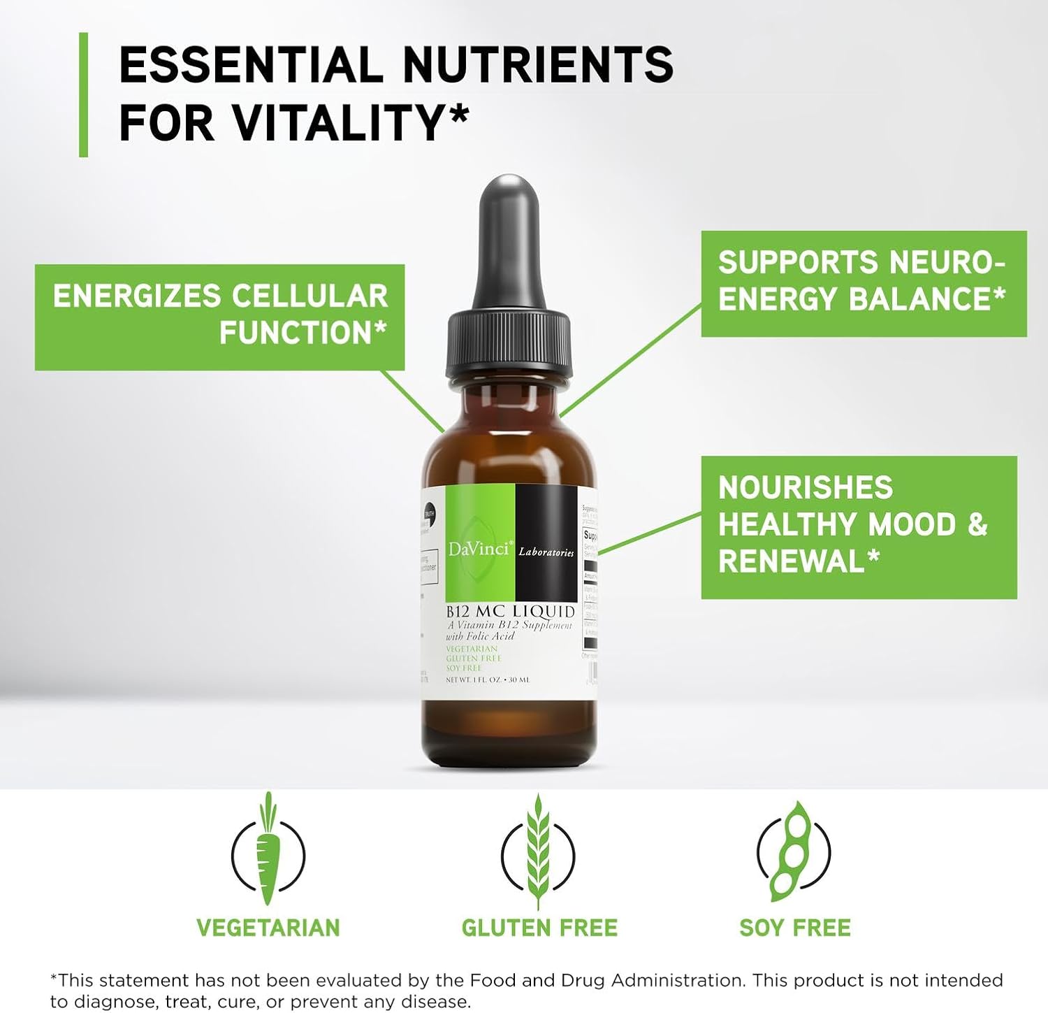 DAVINCI Labs B-12 MC Liquid - 5000mcg Vitamin B12 with B6 and Folate, 30 ml - görsel 3