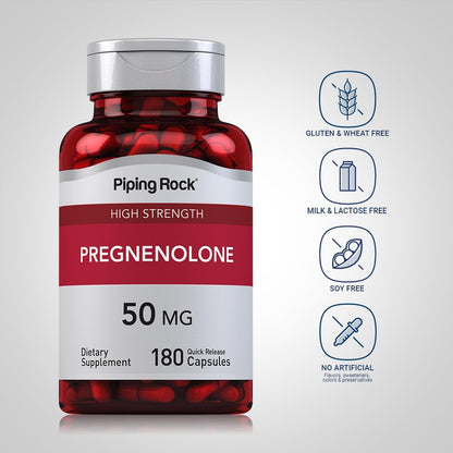 Piping Rock Pregnenolone 50 mg, 180 Capsules | Hormone Support Supplement