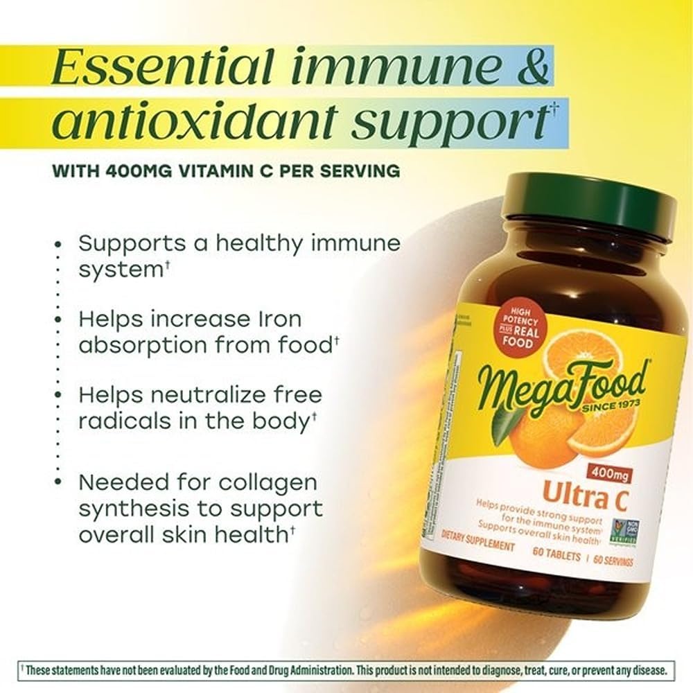 MegaFood Ultra C 400 mg – Vegan Vitamin C Immune Support Supplement with Real Food (60 Tablets) - görsel 3