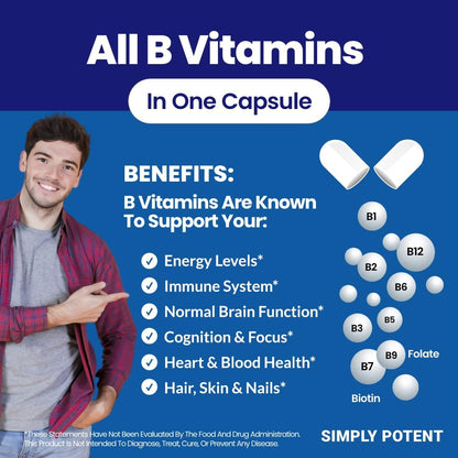 Simply Potent Daily Multivitamin for Men, 35 Vitamins with Minerals & Antioxidants, Vitamins A, C, D, E, Biotin, B12, Folate, Zinc, Magnesium & Saw Palmetto for Energy, Focus, Immune & Prostate Health, 60 Capsules