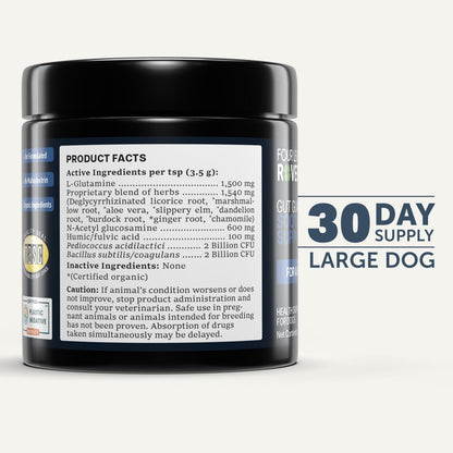 Four Leaf Rover Gut Guard - Dog Probiotics, Prebiotics and Organic Herbs for Gut Health and Immune Support - 30 Day Large Dog Supply