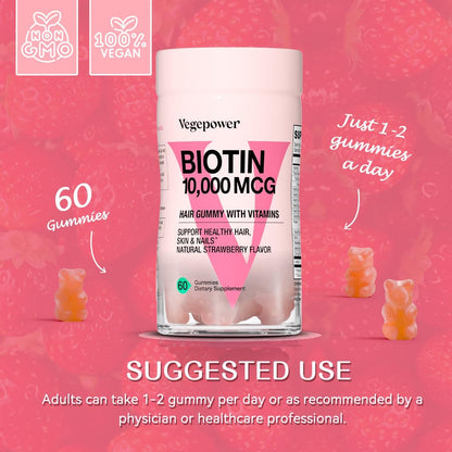 VEGEPOWER Biotin Gummies 10000µg – Vegan Hair, Skin & Nails Food Supplement