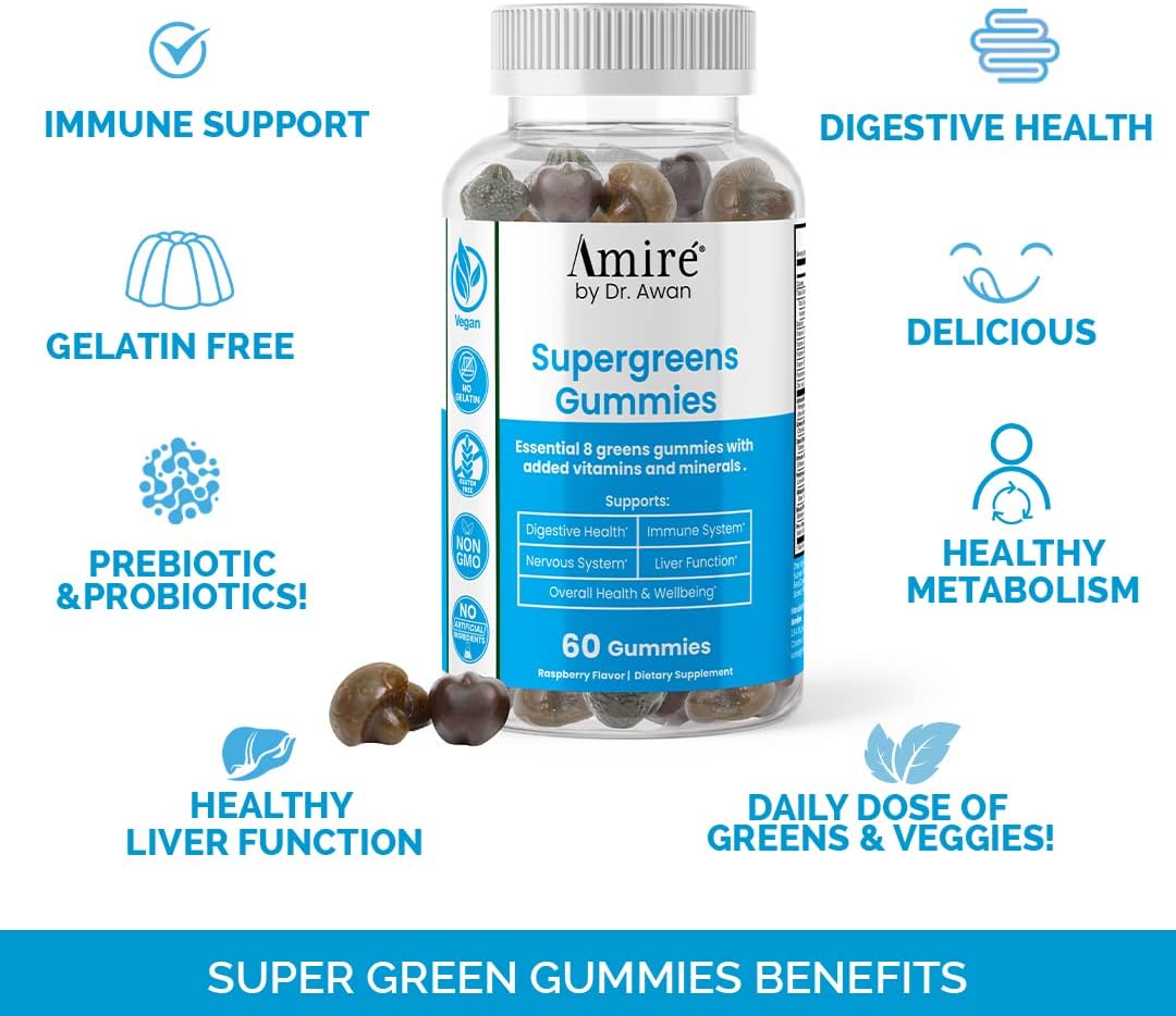 Amire by Dr. Awan Super Greens Gummies - Fruit & Vegetable Supplement, 180 Gummies - görsel 3
