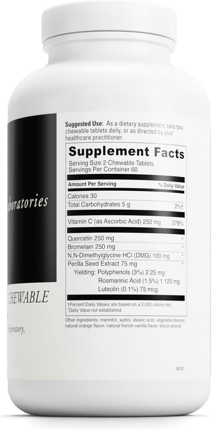 DAVINCI Labs Aller-DMG Chewable - Immune Health Support, Histamine Aid & Respiratory Support - Orange Cream Flavour - 120 Chewable Vegetarian Tablets (60 Servings)