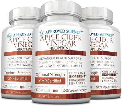 Approved Science Apple Cider Vinegar Capsules with 'The Mother' and BioPerine – 1600mg – 60 Capsules