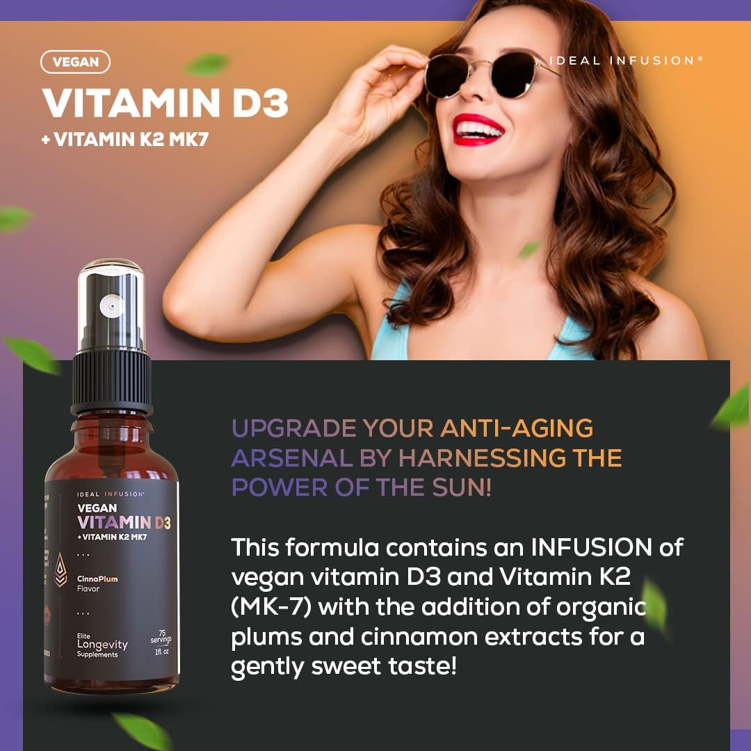 Ideal Infusion Vegan Vitamin D3 5000 IU with K2 (MK-7) Liquid Spray - Organic Plum Cinnamon (75 Servings) - görsel 2