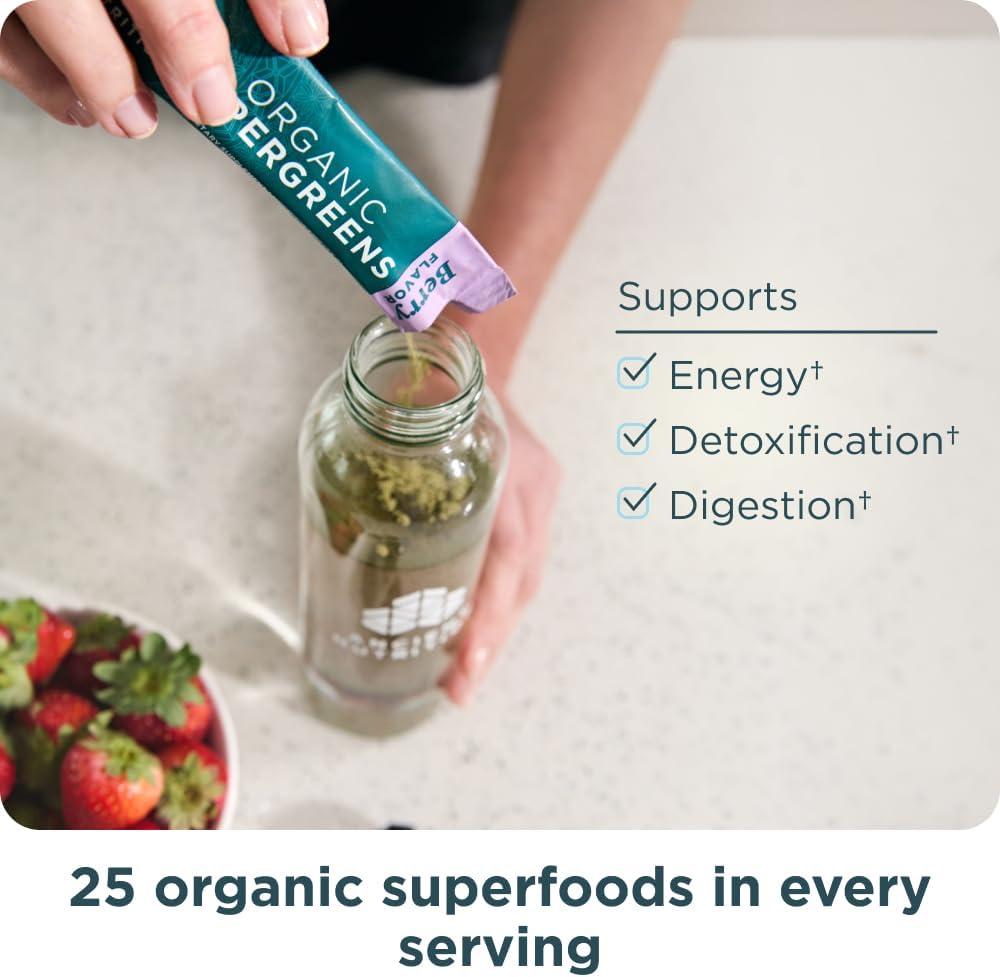 Ancient Nutrition SuperGreens Powder with Probiotics, Organic Berry Flavour, 16 Stick Packs - görsel 6