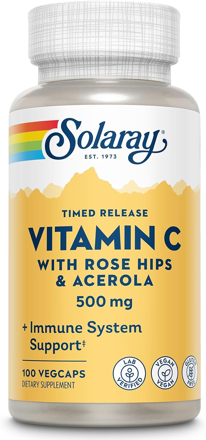 SOLARAY Vitamin C with Rose Hips – Timed Release Capsules, 500 mg, 100 Count - görsel 1