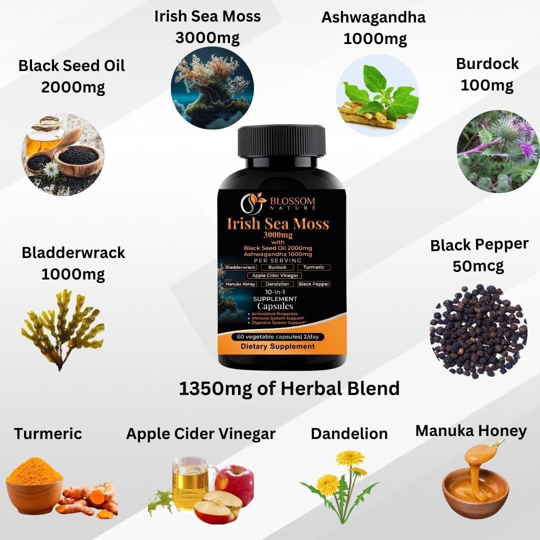 10-in-1 Irish Sea Moss Veggie Caps 3000mg - Blossom Nature - görsel 3