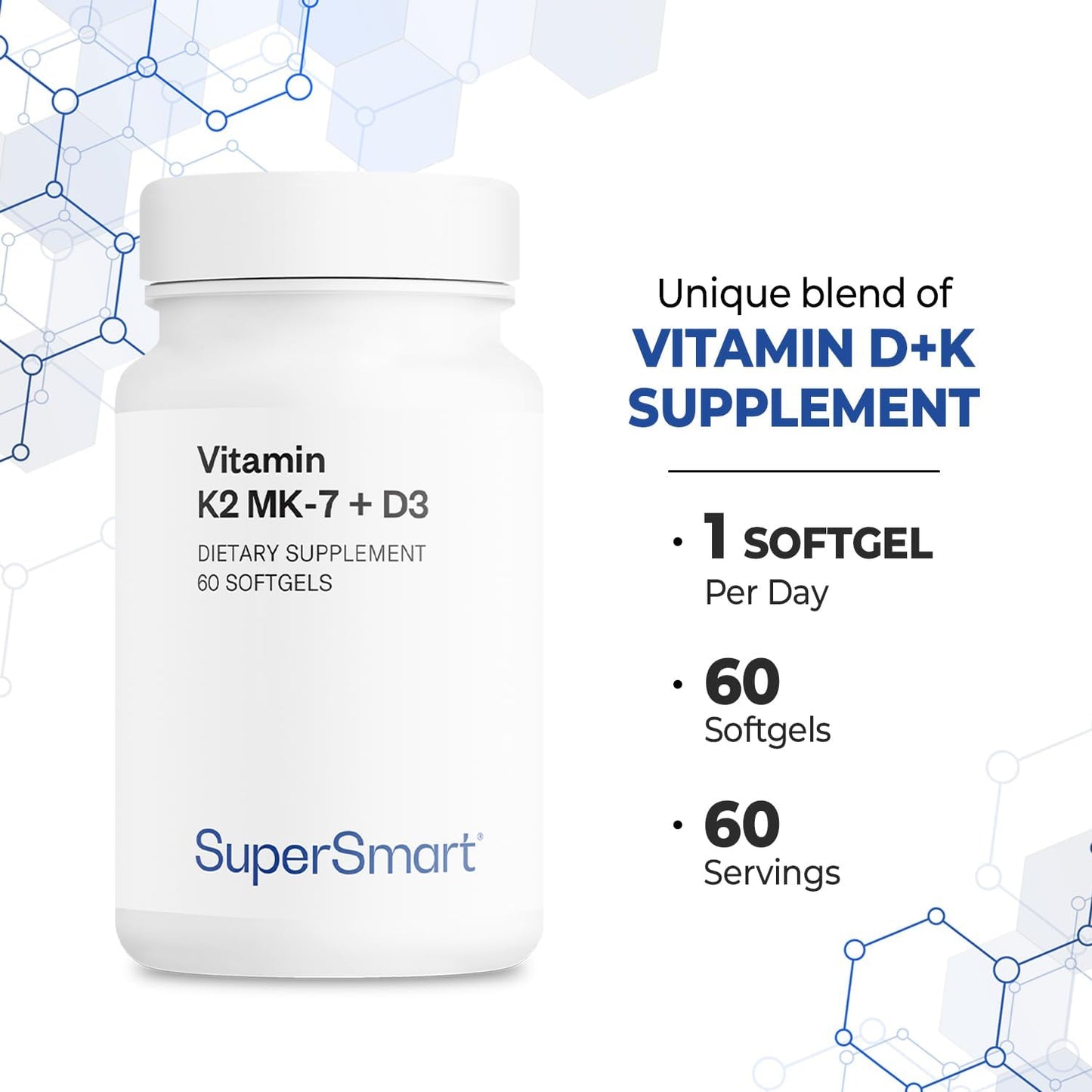 Supersmart Vitamin K2 MK-7 with Vitamin D3, 90 mcg, 60 Soft gel capsules - görsel 5