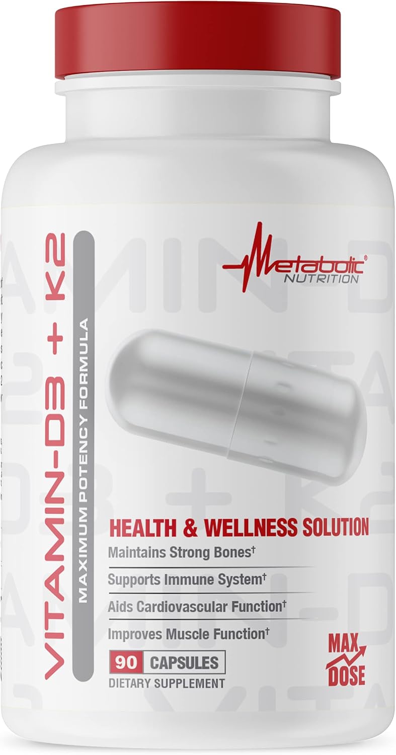 Metabolic Nutrition Vitamin D3 + K2, Bone and Heart Health Formula, Immune Support, 90 Veggie Caps 7000 IU per Capsule Max Dose - görsel 1